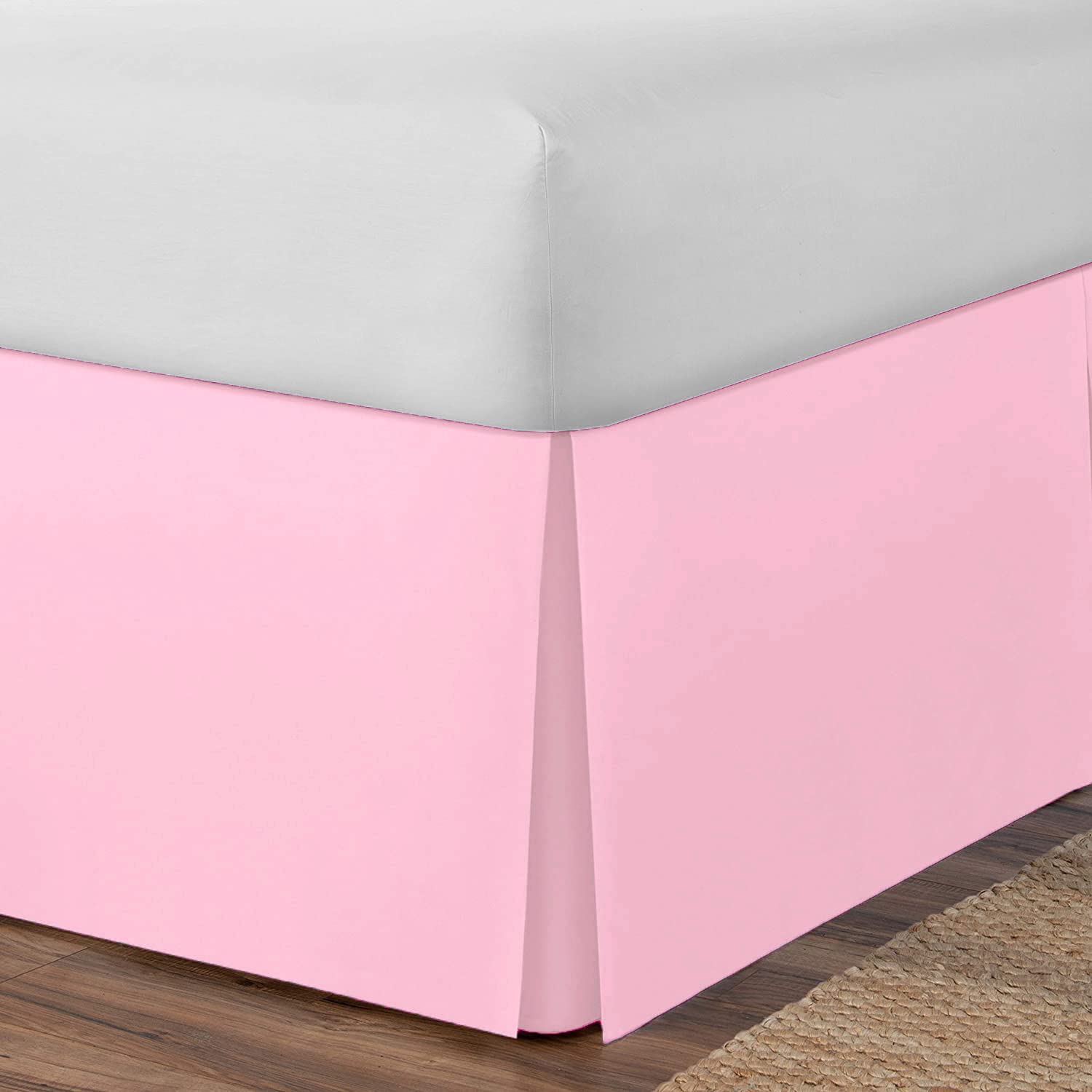 AmigoZone Plain Cotton Percale Platform Base Valance Pleated (Pink, King) — image 1