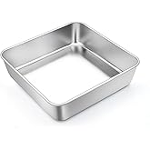 TeamFar Square Cake Pan 6 Inch, Stainless Steel Mini Square Baking Pan for Cake Brownie, Healthy & Sturdy, One Piece Design & Smooth Edge, Dishwasher Safe & Easy Clean
