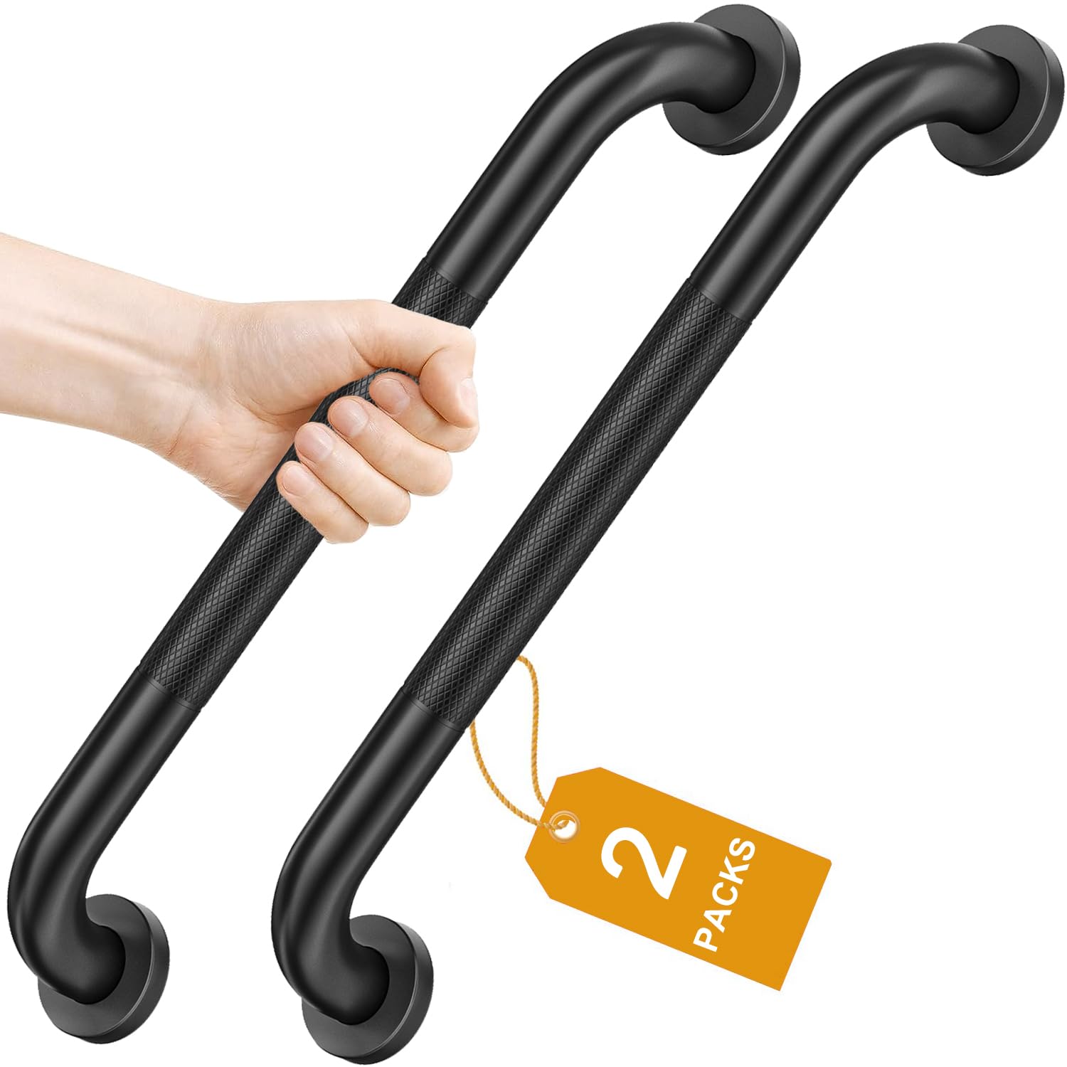 FANHAO 2 Pack Bathroom Grab Rail, 16 Inch Stainless Steel Shower Hand Rail Grab Handles, Safety Hand Rail Mobility Aids for Elderly, Children and Disability- Matte Black