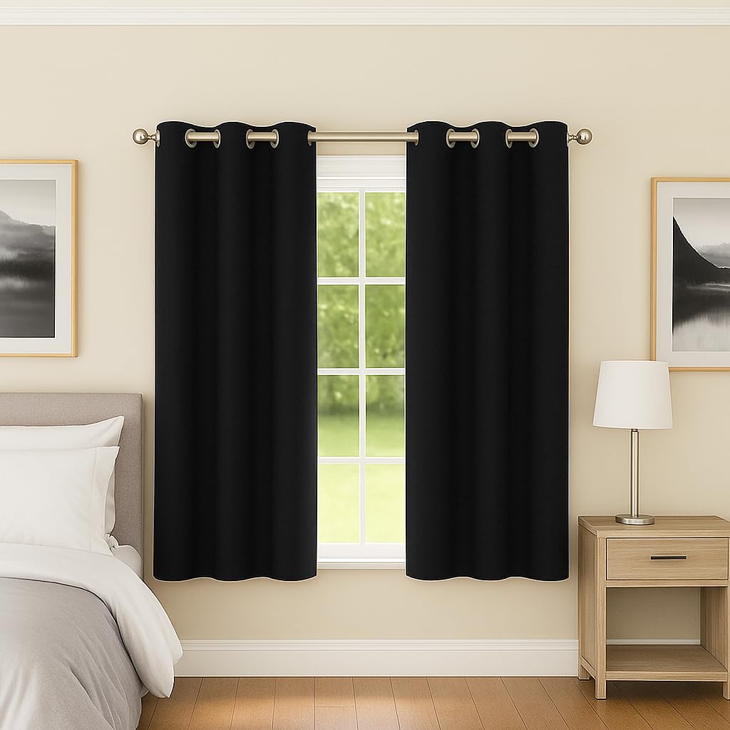 Enhanced Living Nightfall Eyelet Blackout Curtains - Thermal Black Curtains for Bedroom - 46x54 inch (117x137 cm) - 230gsm, Supersoft, Energy Saving & Noise Reducing - 2 x Curtain Panels