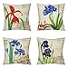 HIPPIH 4 Packs Pillow Covers - Throw Pillowcases Cotton Linen Sofa & Bed Home Decor Design 18 X 18 Inch Cushion Covers, Four Flowers