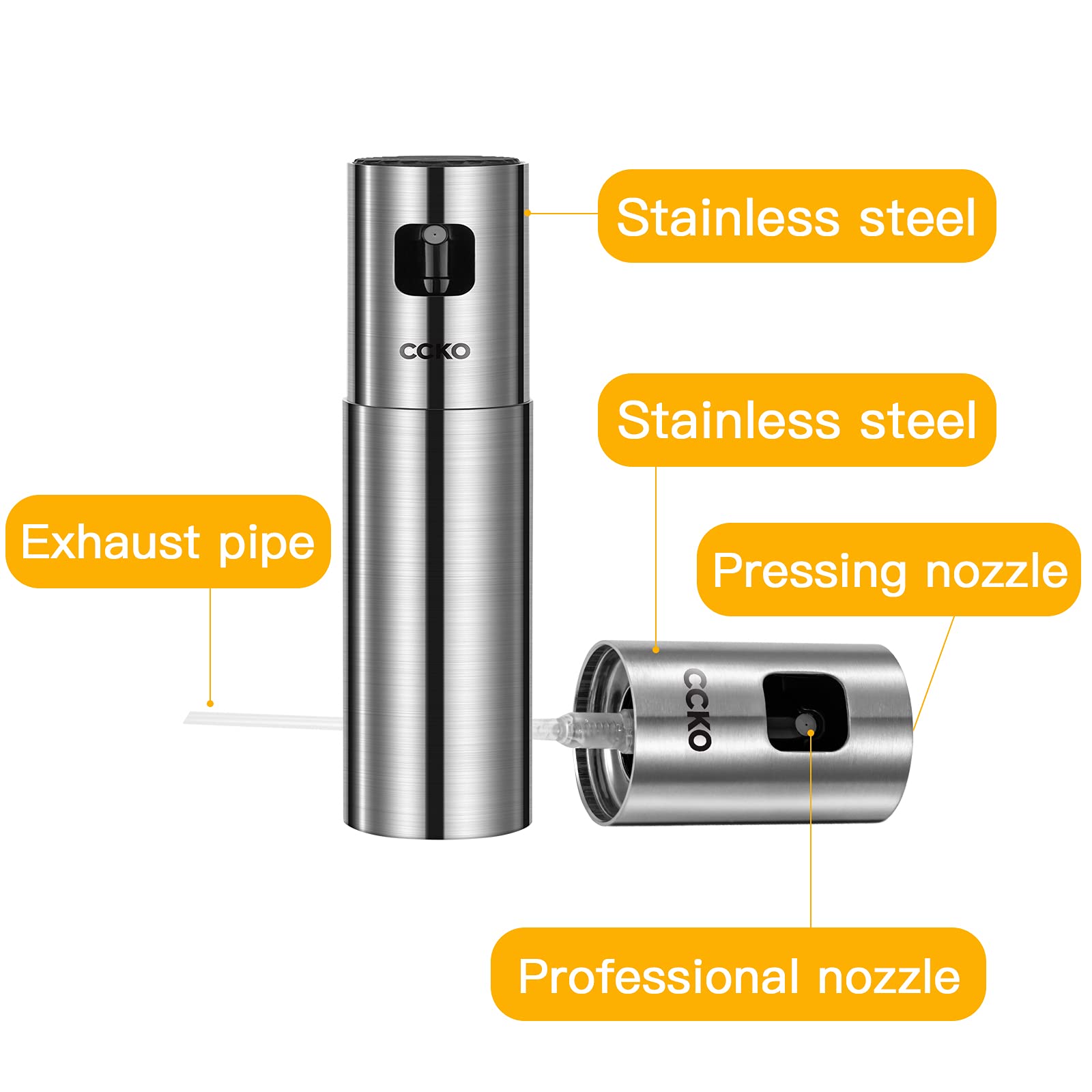 CCKO Oil Sprayer for Cooking Air Fryer Stainless Steel Olive Oil Sprayer Mister 100ML Portable Olive Oil Spray Bottle for BBQ,Salad, Kitchen Baking,Frying,Roasting,Grilling