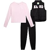 AEROPOSTALE Girls Pants Set - 3 Piece Zip Up Puffer Vest, Crew Neck Long Sleeve T Shirt and Fleece Joggers for Girls (4-12)