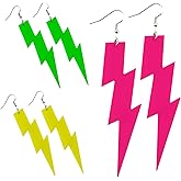 3 Pcs Neon Lightning Bolt Earring,80s Earrings Acrylic Exaggerated Lightning Bolt Earrings for Women,for Women Glow Party Costume Accessories Jewelry