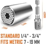 BIIB Universal Socket Wrench Set 1/4–3/4 in 7–19 mm Chrome Vanadium view 2