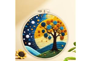 YEESAM ART Needle Felting Picture Kits Dreamy Tree Scenery for Beginners Adults, DIY Wool Felt Painting Starter Kit with Fram