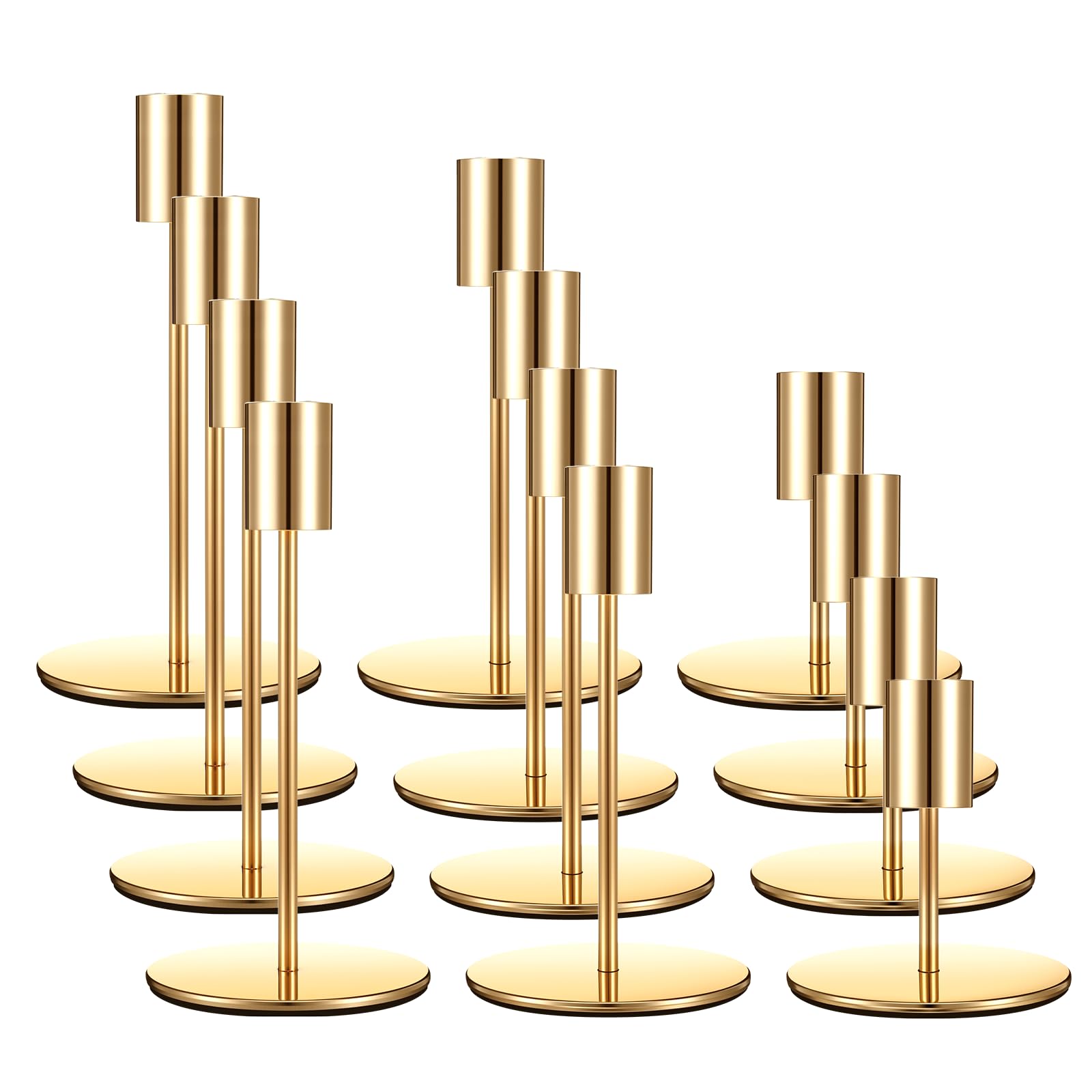 Photo 1 of 12 Pack Gold Taper Candle Holder Bulk, French Metal Gold Candlestick Holders Decor with Anti-Slip Pad for Wedding Anniversary Home Dinning Table Mantel Centerpiece Christmas Halloween Party, 3 Sizes