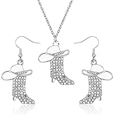 Chanumetal Cowgirl Jewelry for Women, Cowgirl Accessories for Women, Sparkly Rhinestone Cowboy Boot Earrings and Cowboy Necklace, Enamel Boot Jewelry Set Western Earrings and Western Necklace