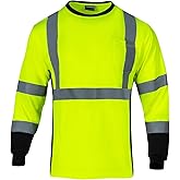 Hi Vis Safety Shirt Long Sleeve High Visibility Reflective Breathable T Shirt for Work Construction ANSI Class 3