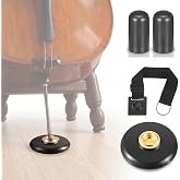Nuanchu 4 Piece Cello Rock Stop with Strap Endpin Anchor, Black, Plastic, | Non-slip Floor Mat for Cello Practice, Rubber Tip Protectors Included, Brass Grommet Design, Secure Strap Anchor System