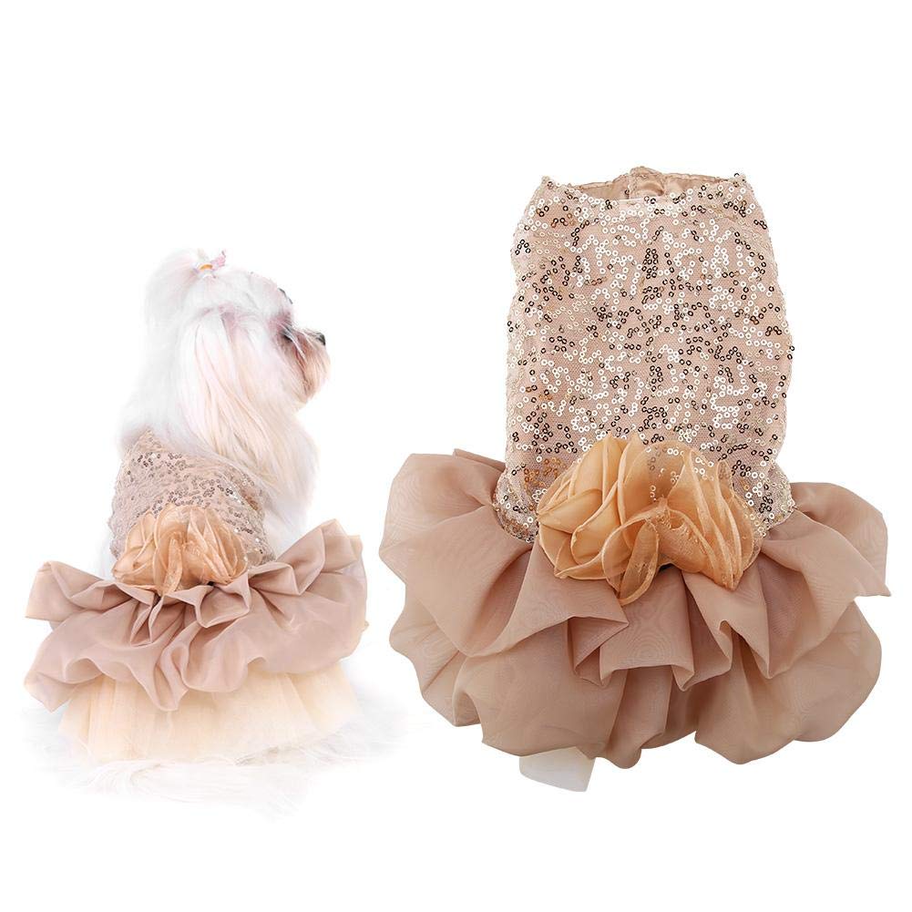 Bling Luxury Princess Dog Wedding Dress with Shiny Sequins and Lace for Small Puppies - Summer Pet Costume in Gold Size M
