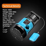 KATSU 400W Portable Submersible Pump for Clean Dirty Water with Float Switch view 3
