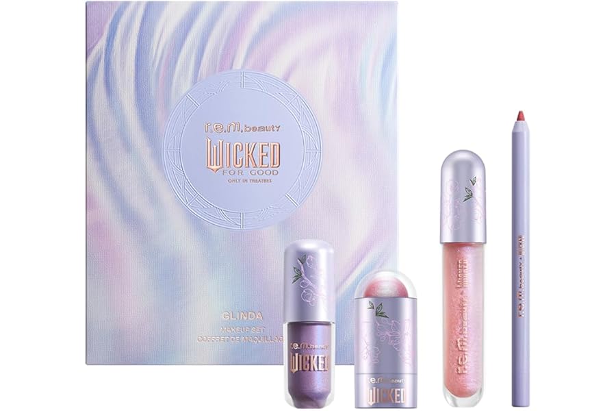 r.e.m. beauty Wicked: For Good | Makeup Set | Waterpoof Eye Shadow, All Over Glow Stick, Creamy Lip Liner, Glossy Lip Balm | 4 Full Size Products