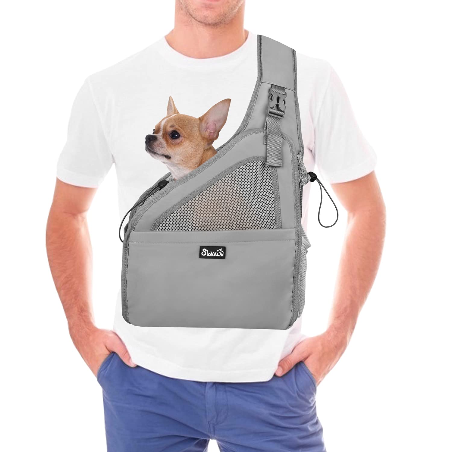 Eyein Pet Puppy Sling Carrier, Up to 6 lbs Hand Free Cat Dog Papoose, Hard Bottom Support Small Animal Travel Tote Bags with Breathable Mesh Adjustable Padded Strap Safety Belt Machine Washable — image 1