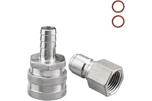 FERRODAY Stainless Steel Quick Disconnect Set 1/2 NPT Female Disconnect 1/2" Barb Brewing Quick Disconnect For Wort Pumps for Wort Chiller Connectors for Ball Valve Hose Fitting & O-rings