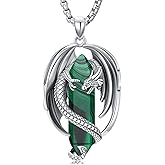 Flpruy Dragon Necklace 925 Sterling Silver Crystal Dragon Pendant Healing Crystal Pendant Spiritual Protection Dragons Jewelry Gifts for Men Women