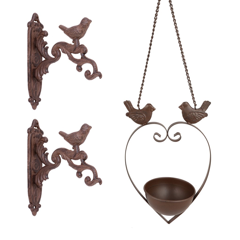 Vintage Style Cast Iron Hanging Heart Shaped Love Birds Bird