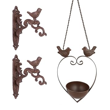 Vintage Style Cast Iron Hanging Heart Shaped Love Birds Bird