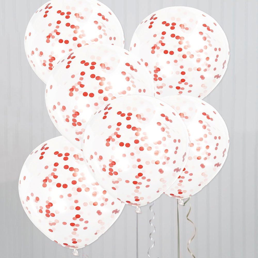 Ruby Red Confetti Clear Latex Balloons (30cm) Pack of 6 - Transparent Premium Latex, Perfect for Parties & Celebrations - Image 4