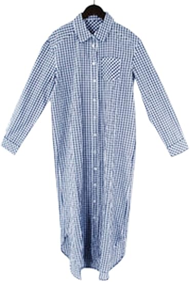 Amazon Co Jp ギンガムチェックロングシャツワンピース F サックス 服 ファッション小物