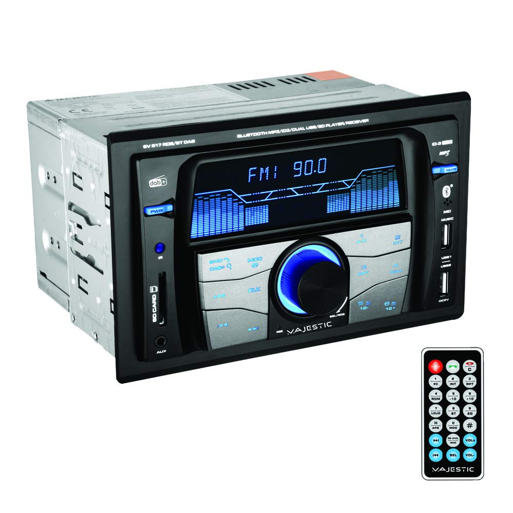 Majestic SV - 517 RDS BT DAB FM Stereo DAB+ Bluetooth Double DIN USB/SD/AUX-IN Inputs USB Charger 180W (45x4ch) - Black