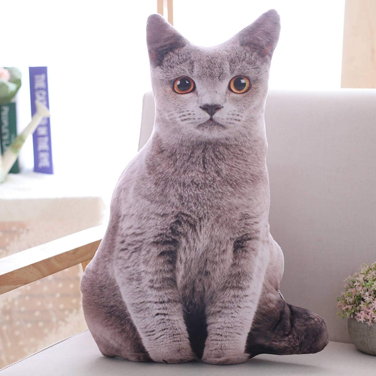 Gianthairball 3D Simulation Cat Pillow,Cat Plush Cushion Soft Stuffed Animal Sofa Decor Birthday for Children Girlfriend (Gray Cat)