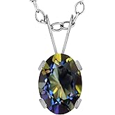 Gem Stone King 0.95 Ct Oval Blue Mystic Topaz 14K White Gold Pendant With Chain