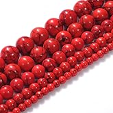 Natural Stone Beads 6mm Red Turquoise Gemstone Round Loose Beads Crystal Energy Stone Healing Power for Jewelry Making DIY,1 Strand 15"