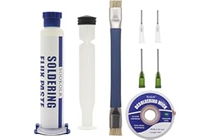 Sookolr Desoldering Wick and Soldering Flux Paste, PCB Cleaning Brush Dual Head Anti-Static, No Clean Flux (10CC), Solder Wick 10Ft, Electronics Repair Solder Removal Kit