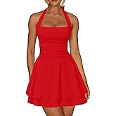 Kaximil Women's Sexy Halter Ruffle Hem Mini Dress Ruched Waist Corset Short Party Dresses
