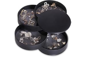 CONBOLA Jewelry Organizer, Small Jewelry Storage Box Earring Holder for Women, 5-Layer Rotating Travel Jewelry Tray Case with Lid for Bracelets Rings Bracelets(Black)