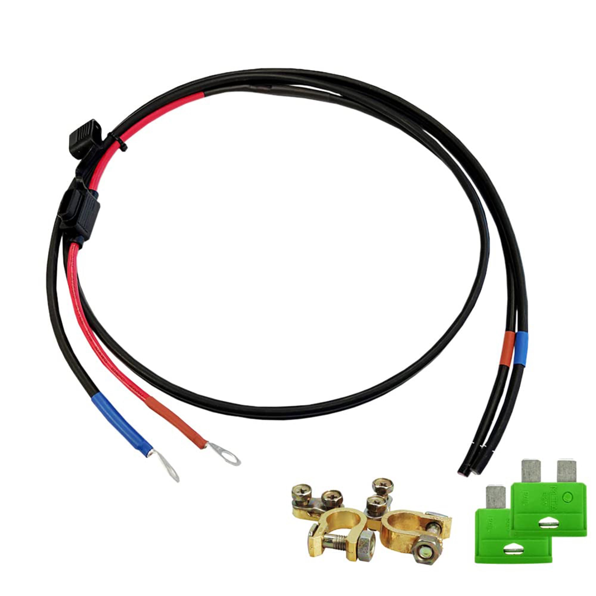 Offgridtec Battery Cable with Blade Fuse Holder, 30 A Fuse and Battery Terminals, 1.5 m, 8-01-001420