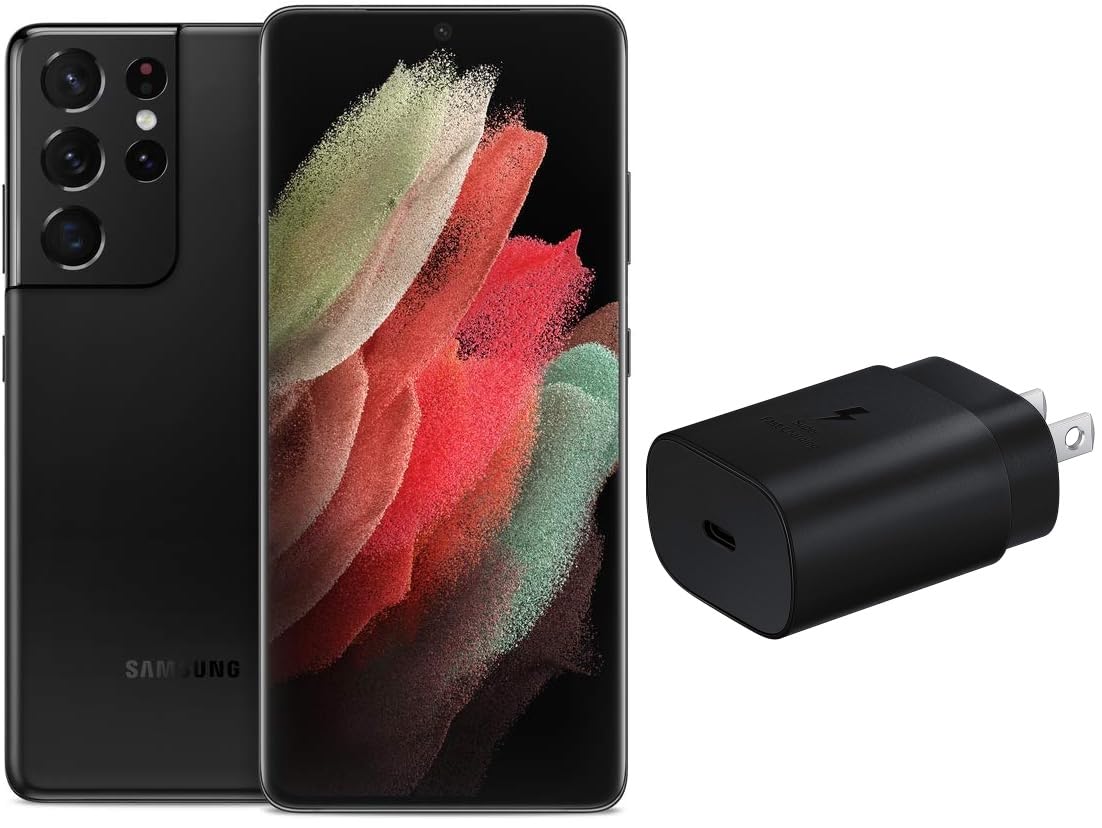 Electrónica SAMSUNG Galaxy S21 Ultra 5G | Teléfono celular Android desbloqueado de fábrica | Teléfono inteligente 5G | Cámara de calidad profesional, alta resolución de 108 MP | 128 GB, Phantom Black (SM-G998U) con paquete de cargador de 25 W