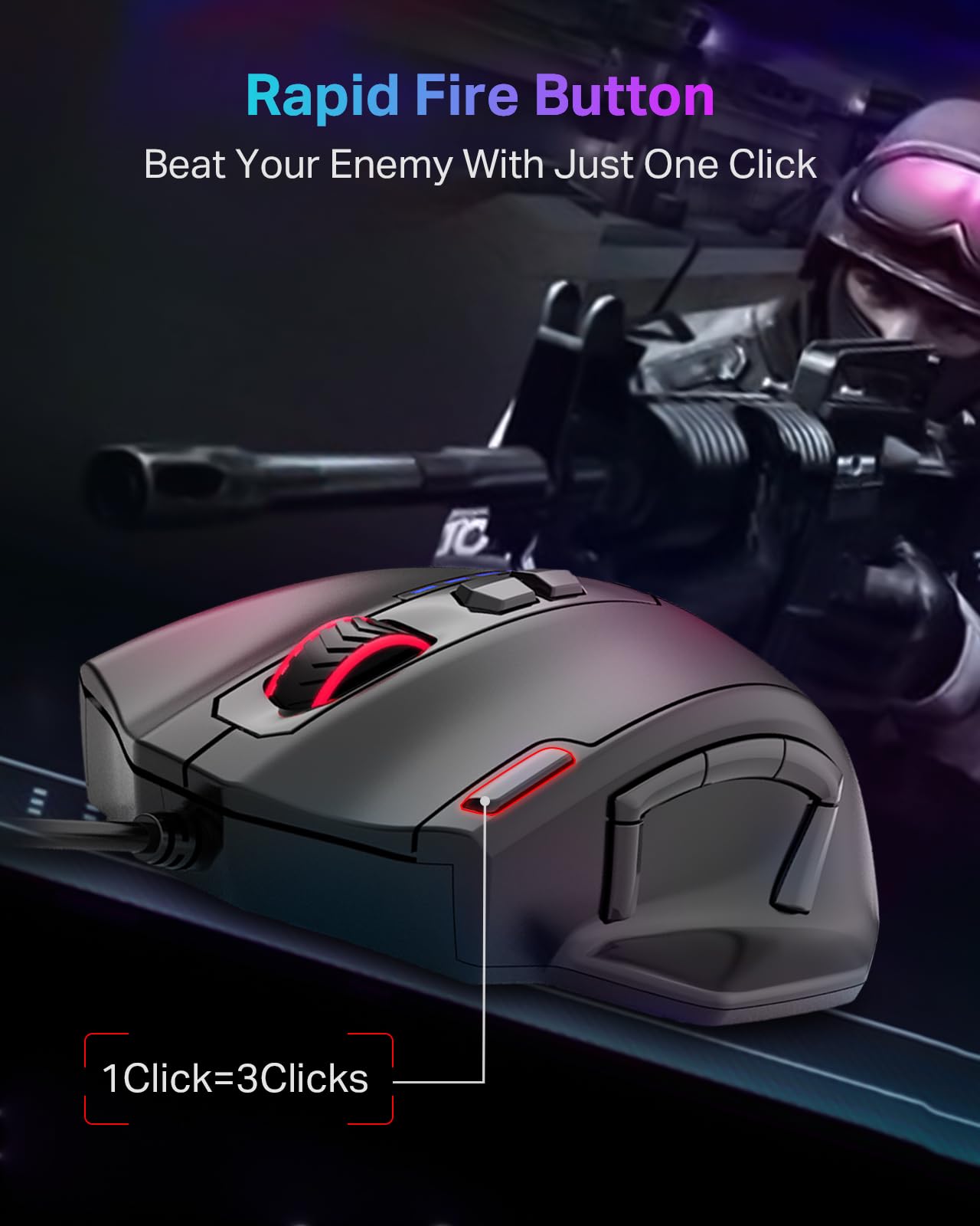 E-YOOSO Wired Large Gaming Mouse, Big Gamer Mouse with Rapid Fire Button, 5 Side Buttons, 12400 DPI, 5 Backlit Modes, 11 Programmable Macro Shortcuts, Adjustable Weights, Comfort Grip for Windows