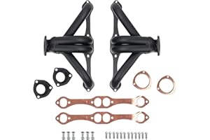 CERTIFIED AUTOMOTIVE EXPERTS Block Hugger Headers Black Aluminized Thermal Coated Steel Copper Gaskets Center Dump Shorty SBC Chevy 283 327 350 400 V8 Hot Rod Swap Fitment 1923–1949 Street Rods 1955–1957 Chevys 1955–1959 Trucks