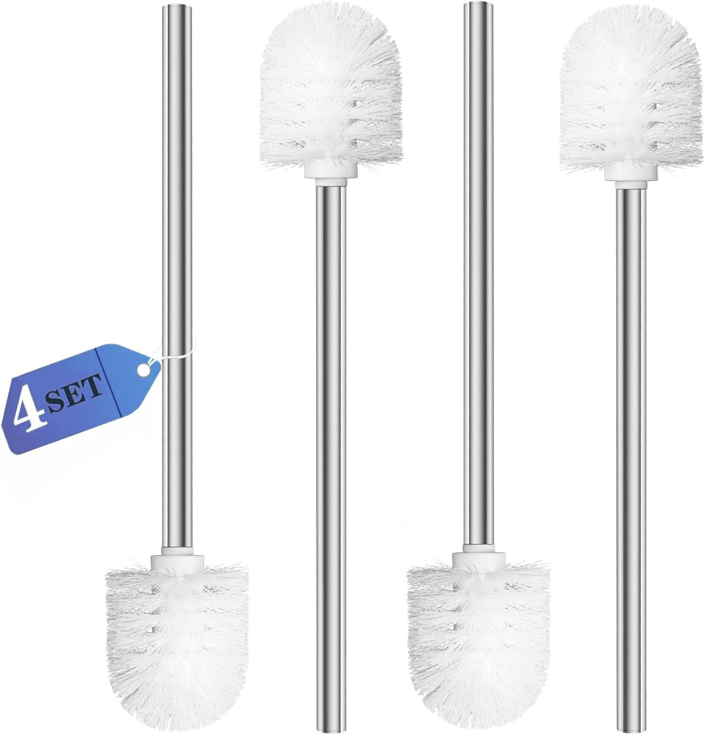 Topsky 4-Pieces Toilet Brush Replaceable Toilet Brushes with Stainless Steel Handle Standing Toilet Brush for Bathroom Toilet Cleaning (White)