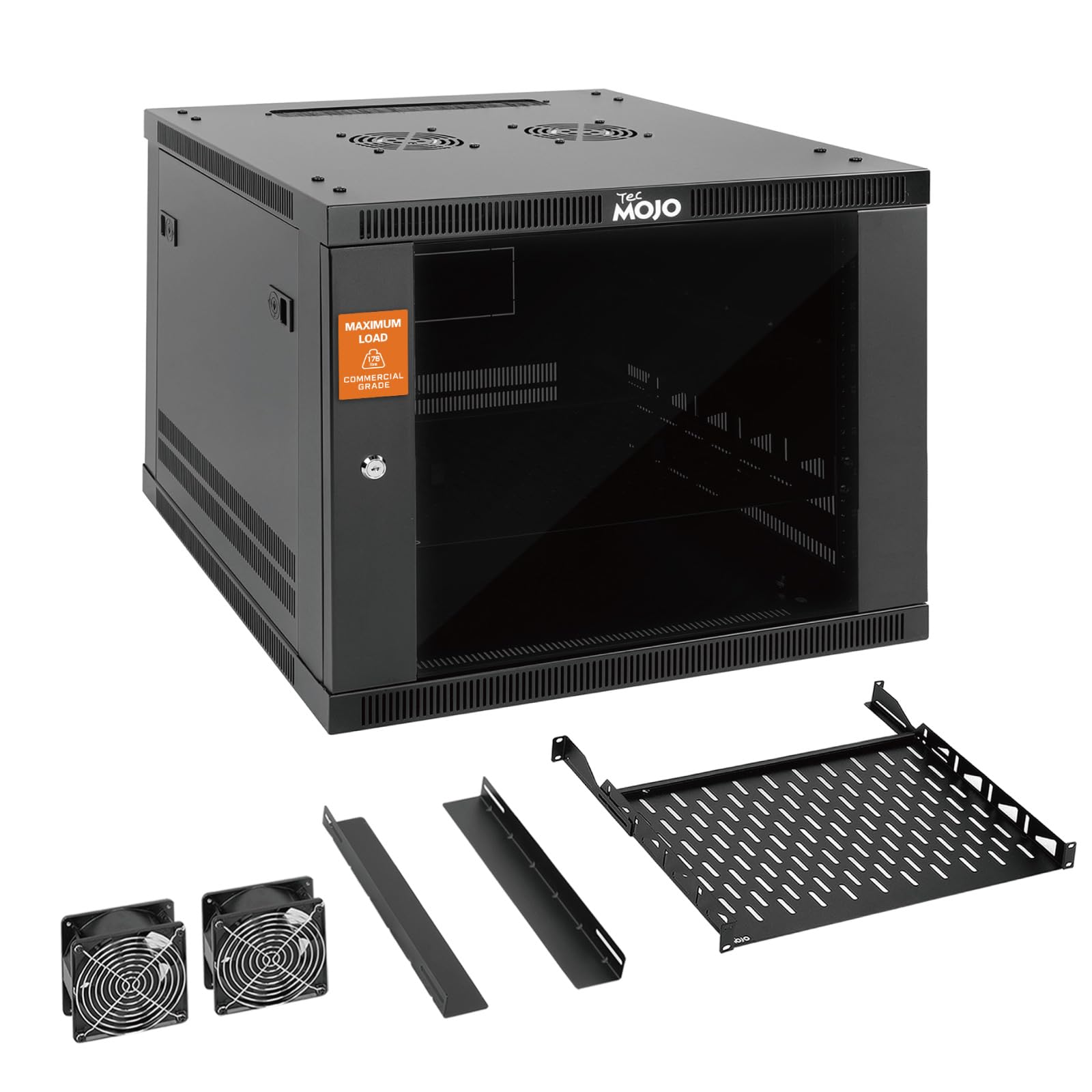 Photo 1 of Tecmojo 9U Wall Mount Rack Cabinet, Heavy-Duty 176 Lbs High Load Capacity, 19” Enclosed Server Network Rack with Glass Door, 23.6” Deep – Elite Collection