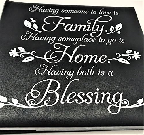 "Family, Home, Blessing" PHOTO ALBUM, Black Faux Leather, White Embroidery