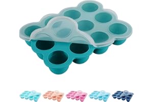 HIWOOD Baby Food Storage 12 x 1.5OZ Silicone Freezer Tray with Lid, Food Grade Silicone Containers for Purees & Vegetables Teal Blue
