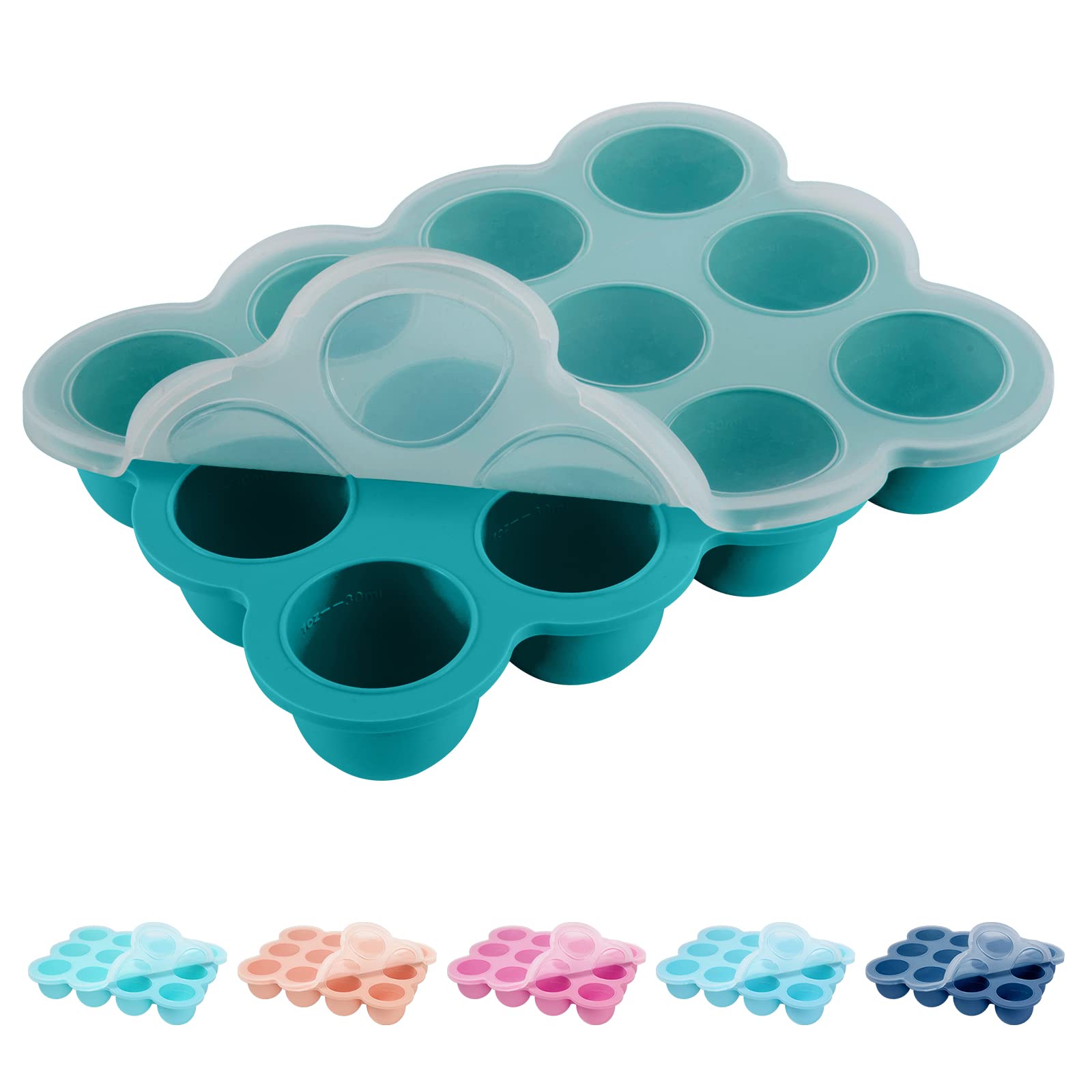 Photo 1 of HIWOOD Baby Food Storage 12 x 1.5OZ Silicone Freezer Tray with Lid, Food Grade Silicone Containers for Purees & Vegetables Teal Blue