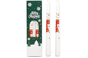 GOLIBRA 2 Pack Christmas Taper Candles, 10 Inch Unscented Candlesticks with Snowman Design for Holiday Table Centerpiece, Fireplace Mantel, Winter Weddings, Advent Displays, Seasonal Home Decor