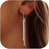 Threader Earrings for Women Gold Chain Earrings Rhinestone Tassel Dangle Earrings Minimalism Long Chain Earring Lightweight Earrings Fashion Jewelry for Women