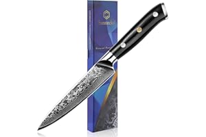 Sunnecko Chef Knife 5 Inch Utility Kitchen Knife Damascus VG10 Steel, Ultra Sharp Knife G10 Handle