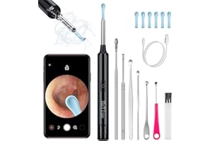 HAYIUE Ear Wax Removal with Camera, Earwax Remover Tool, 1296P FHD Wireless Ear Otoscope with 6 LED Lights, 6 Ear Spoon & 6 Traditional Tools Ear Wax Removal Kit for iPhone, iPad & Android Smart Phone