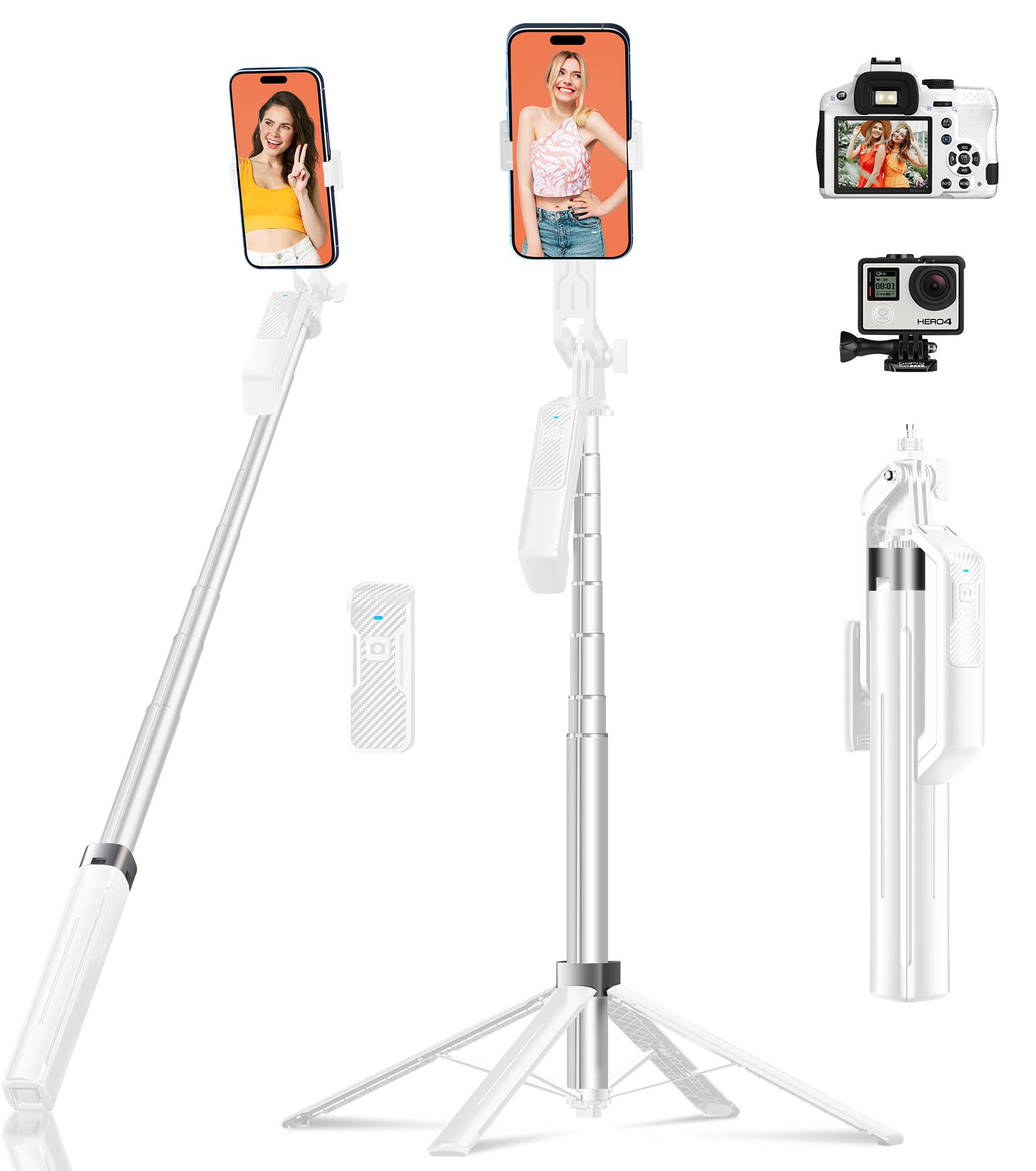 Funxee Selfie Stick Tripod - 71" Tall Cell Phone Holder with Detachable Wireless Remote and 2 LED Lights for Recording, Video and Picture, Phone Stand for iPhone, Android, Camera & GoPro