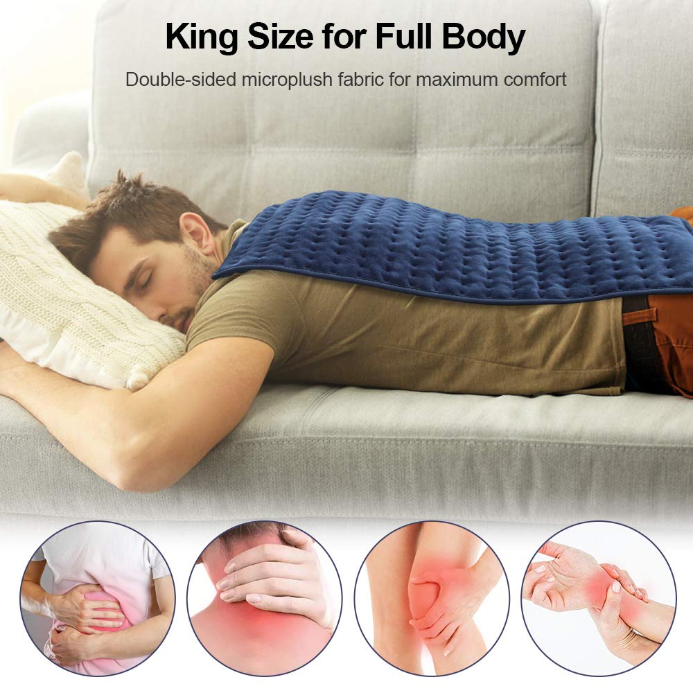 Heating Pad XL King Size for Pain Relief, Machine Washable Pad with 6 Heating Settings, Timer and Moist Therapeutic Option, Heat Therapy Pad for Neck Back Shoulder 12\