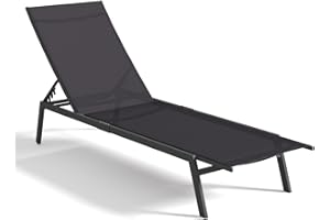AECOJOY Patio Lounge Chairs for Outside, Adjustable Outdoor Chaise Lounge with Wheels and Adjustable 5-Position Recliner for 