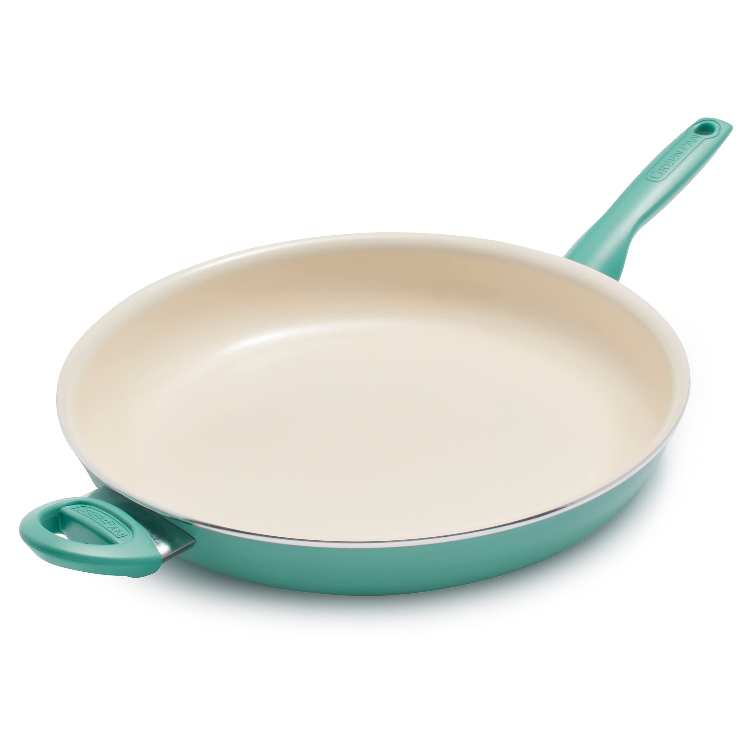 Photo 1 of **BROKEN HANDLE**GreenPan Rio Healthy Ceramic Nonstick 13.5" Frying Pan Skillet with Helper Handle, PFAS-Free, Dishwasher Safe, Turquoise
