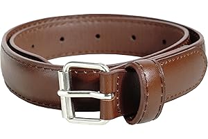 VANGELO Kid Classic Dress Belts with Silver Buckle Black Brown Cognac Ivory White Fit for Waist from 18 to 30 Inch