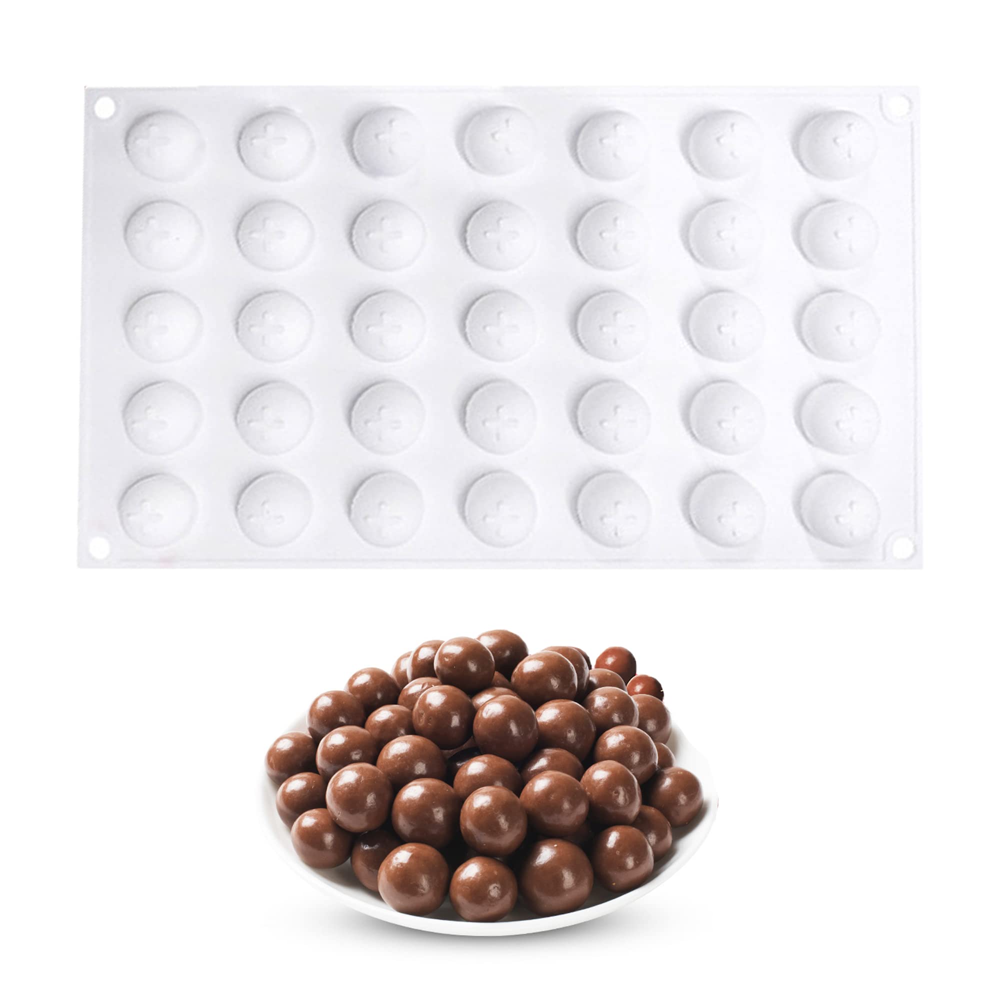 duoyif Silicone Chocolate Molds, 35 Holes Ball Mould, White, Spherical Silicone Mold for Chocolate Balls, Cake Balls, Dome Mousse, Jelly Balls, Ice Cubes, Sweets